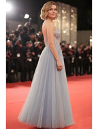 Ethereal A-Line Spaghetti Strap Beaded Ombre Sky Blue Floor Length Prom Dress