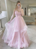 Ethereal Ball Gown Spaghetti Strap Glitter Maxi Prom Dress