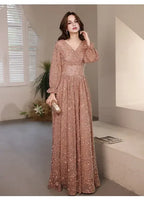 Evening Dresses Elegant V-Neck A-Line Floor-Length Sparkly Gowns Dress Hot Sale Long Evening Dresses Cocktail Dresses