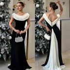 Black and White Evening Dresses O-Neck Sleeveless V Back Cocktail Party Gowns Floor-Length Off the Shoulder Evening Dresses