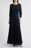 Exquisite A Line Crew Neck Three Quarter Sleeve Zipper Back Floor Length Evening Dress