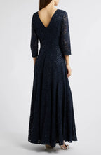 Exquisite A Line Crew Neck Three Quarter Sleeve Zipper Back Floor Length Evening Dress