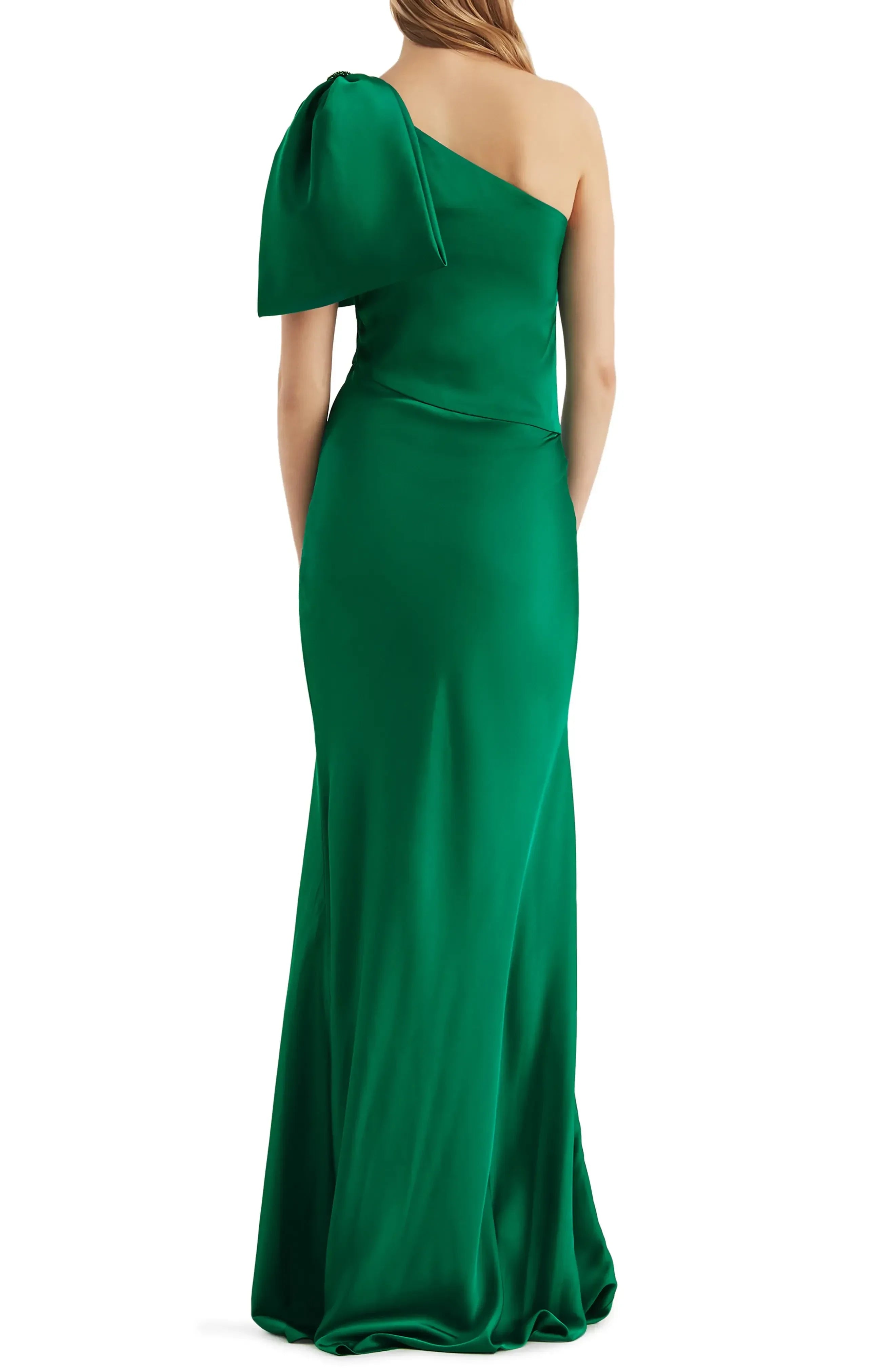 Exquisite Mermaid One Shoulder Bow Sleeve Open Back Floor Length Evening Dress