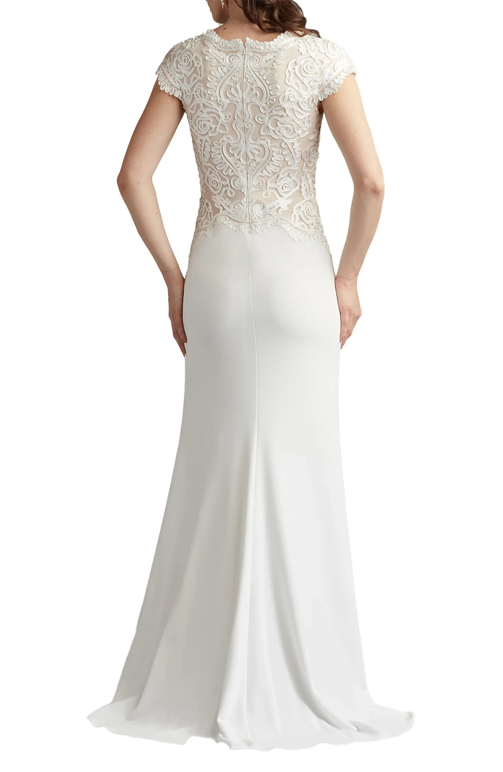 Exquisite Sheath Crew Neck Cap Sleeve Zipper Back Floor Length Evening Dress