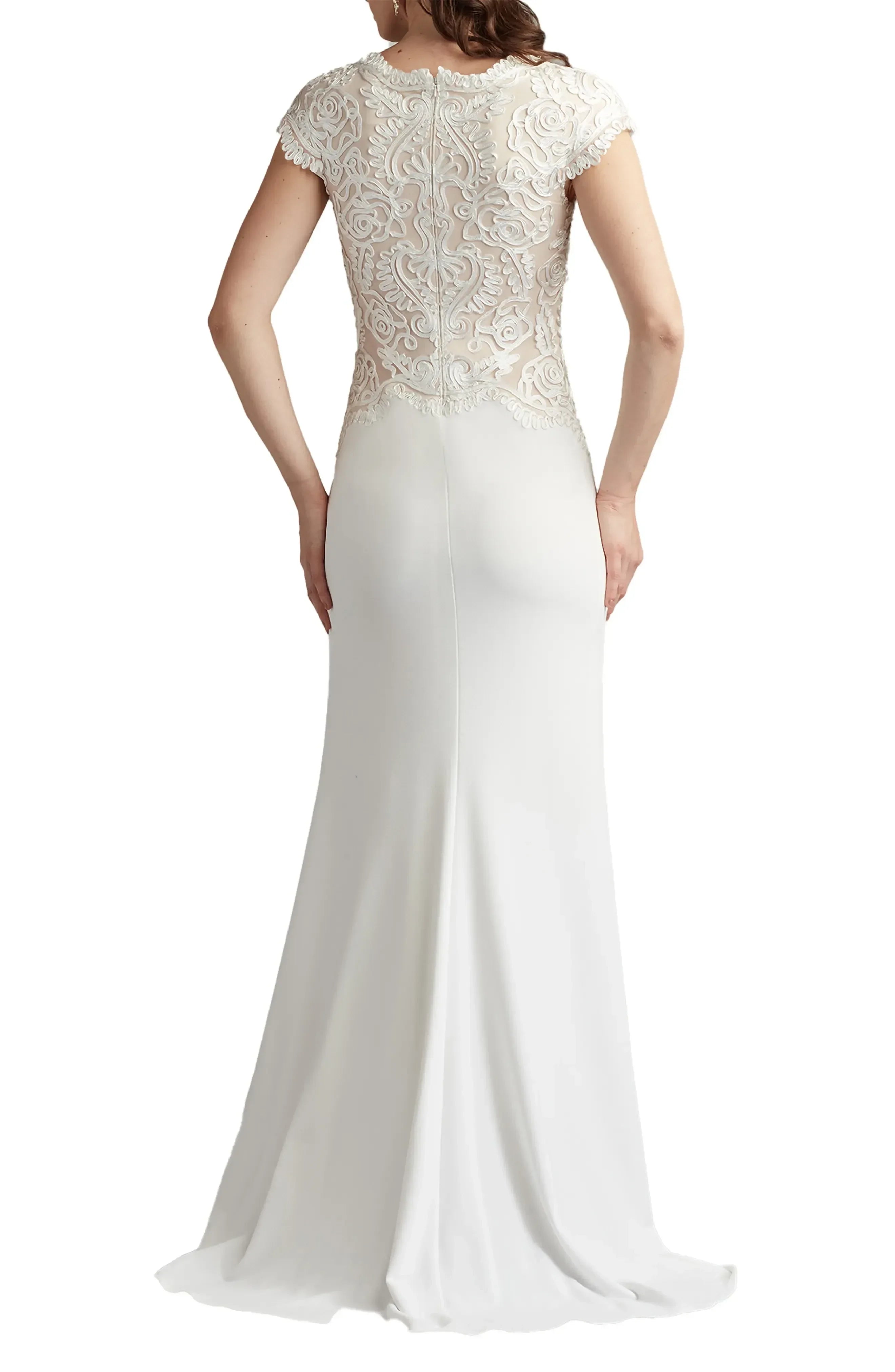 Exquisite Sheath Crew Neck Cap Sleeve Zipper Back Floor Length Evening Dress