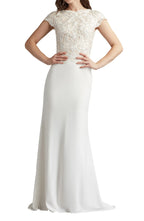 Exquisite Sheath Crew Neck Cap Sleeve Zipper Back Floor Length Evening Dress