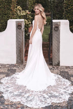 Exquisite Trumpet Plunging V Neck Spaghetti Strap Open Back Floor Length Wedding Dress