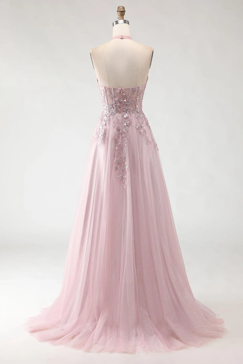 Exquisite A-Line Halter Neck Sleeveless Backless Floor-Length Prom Dress