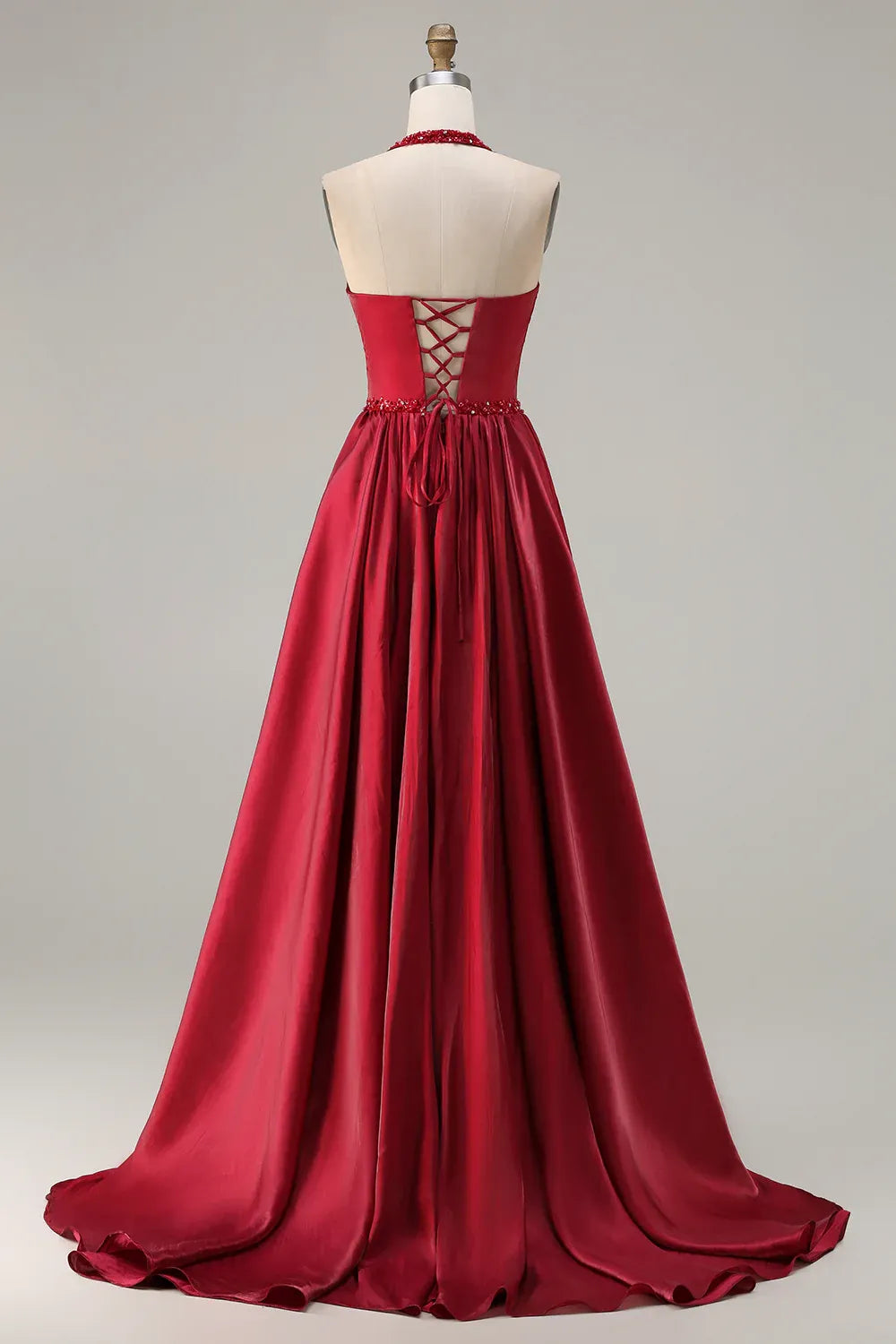 Exquisite A Line Halter Sleeveless Pleated Floor-Length Prom Dress