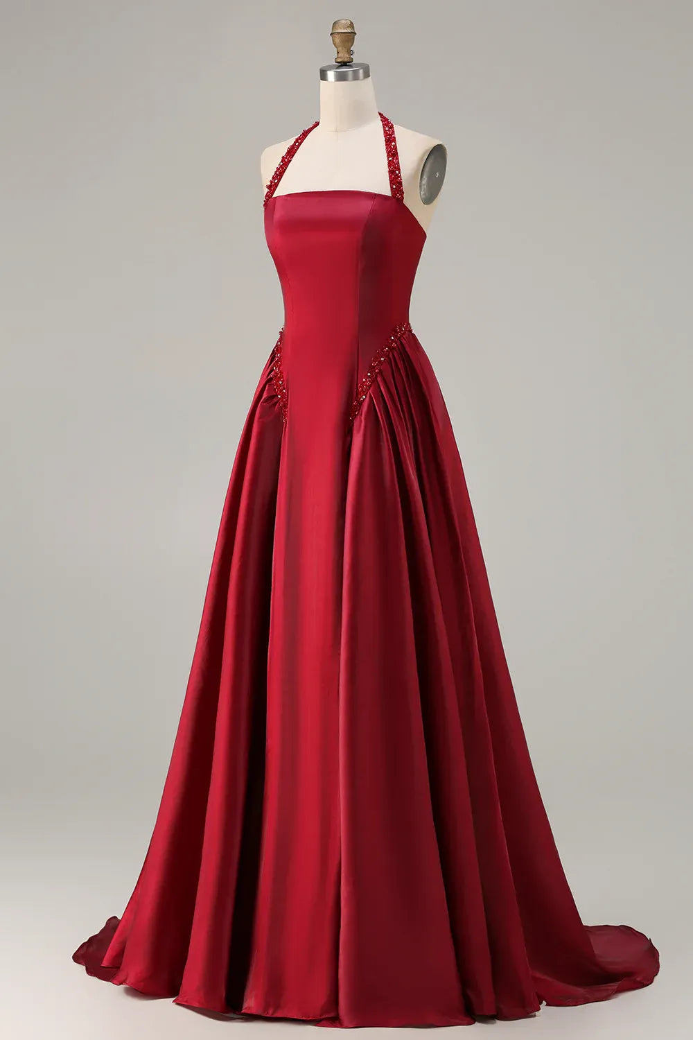 Exquisite A Line Halter Sleeveless Pleated Floor-Length Prom Dress