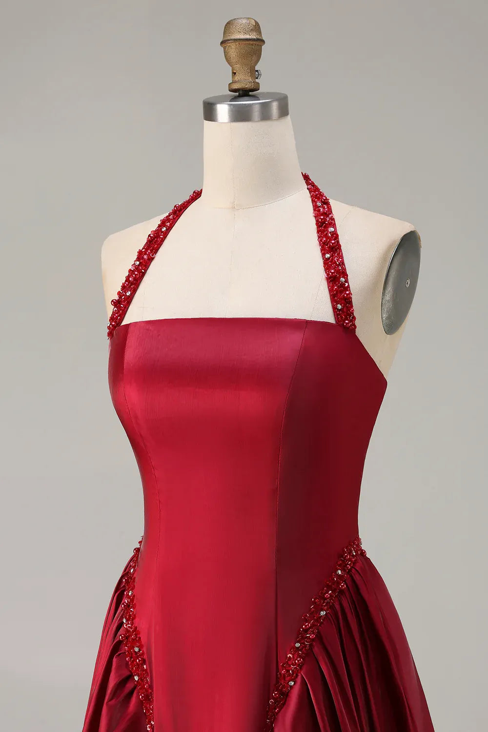 Exquisite A Line Halter Sleeveless Pleated Floor-Length Prom Dress