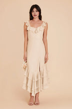 Exquisite Fitted Ruffle Neck Sleeveless Chiffon Maxi Bridesmaid Dress