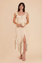 Exquisite Fitted Ruffle Neck Sleeveless Chiffon Maxi Bridesmaid Dress