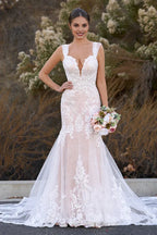 Exquisite Mermaid Off the Shoulder Sleeveless Appliques Sweep Train Wedding Dress
