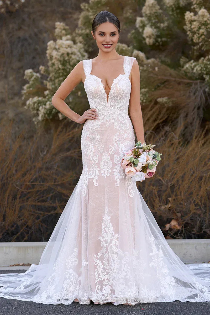 Exquisite Mermaid Off the Shoulder Sleeveless Appliques Sweep Train Wedding Dress