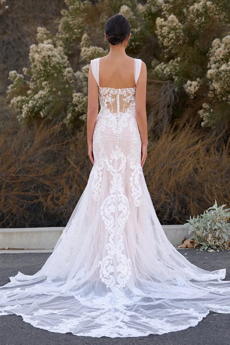 Exquisite Mermaid Off the Shoulder Sleeveless Appliques Sweep Train Wedding Dress