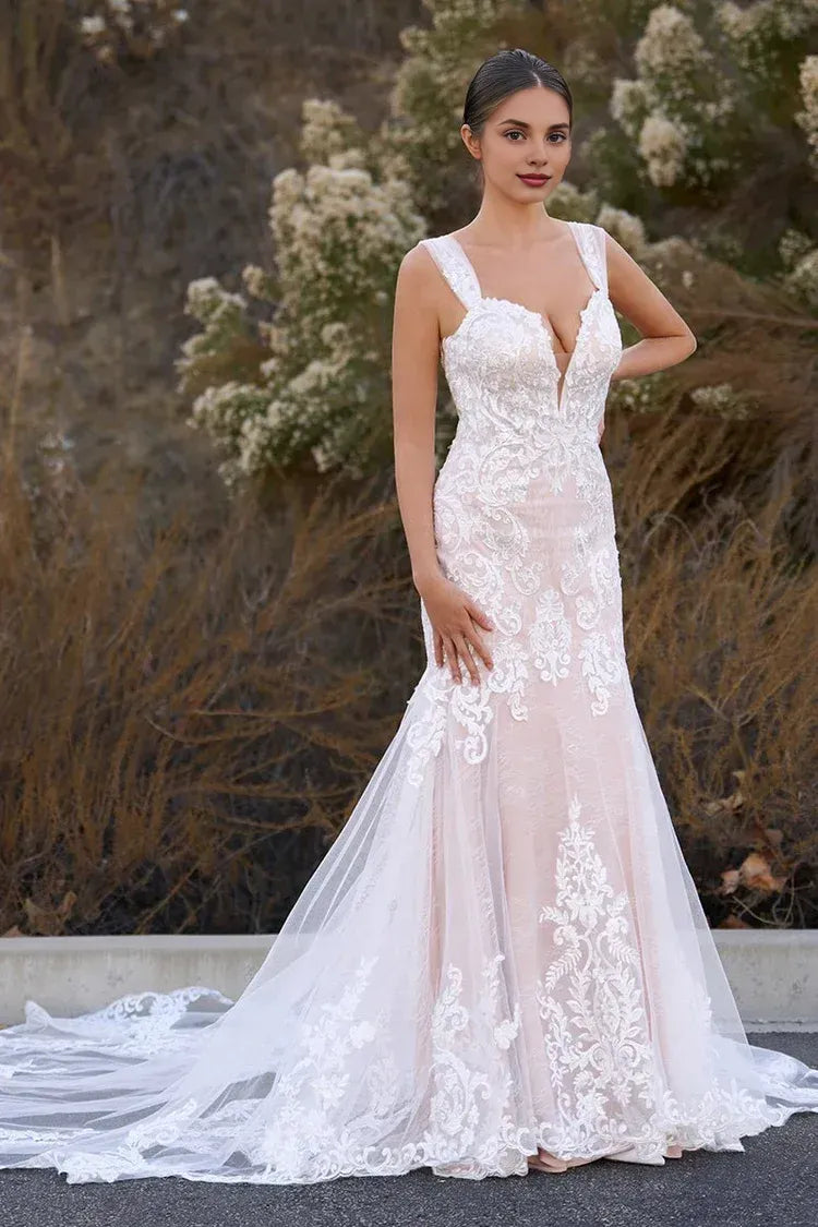 Exquisite Mermaid Off the Shoulder Sleeveless Appliques Sweep Train Wedding Dress