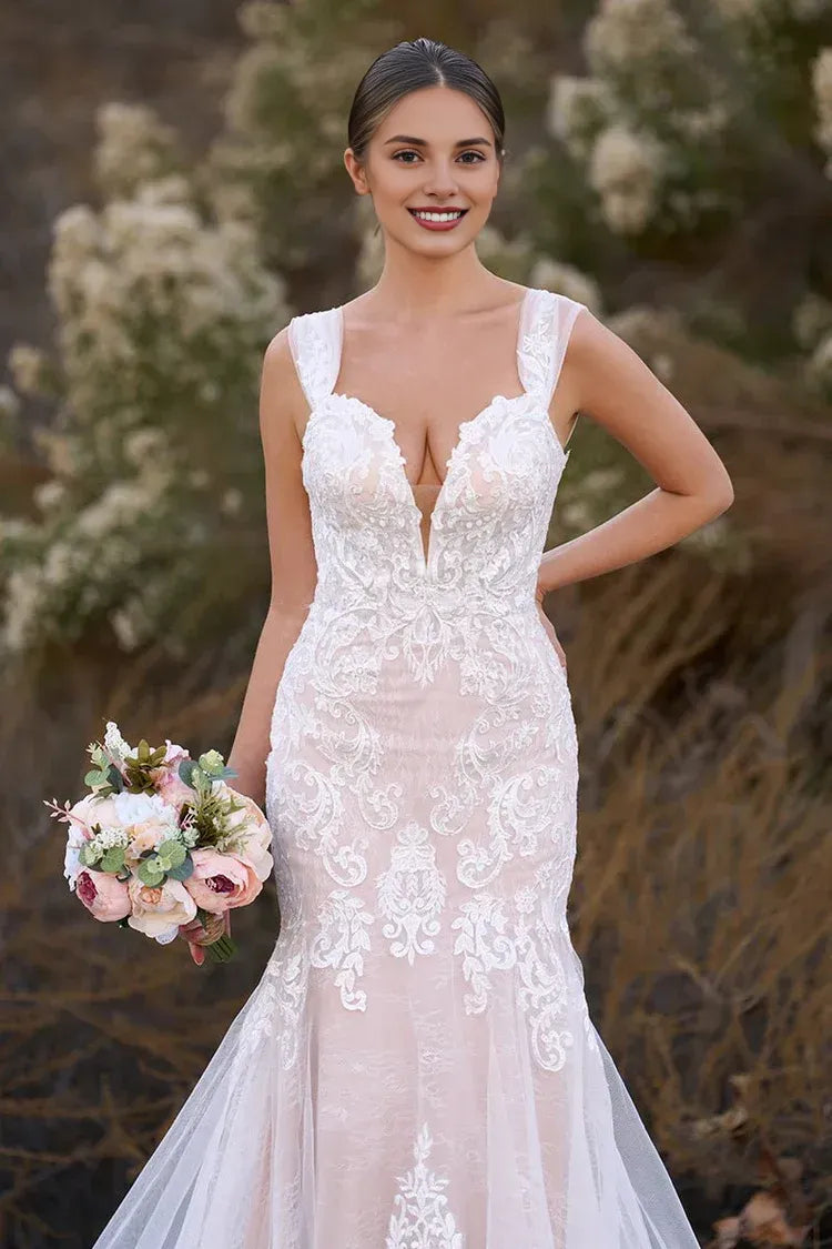 Exquisite Mermaid Off the Shoulder Sleeveless Appliques Sweep Train Wedding Dress
