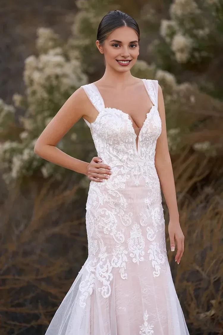 Exquisite Mermaid Off the Shoulder Sleeveless Appliques Sweep Train Wedding Dress