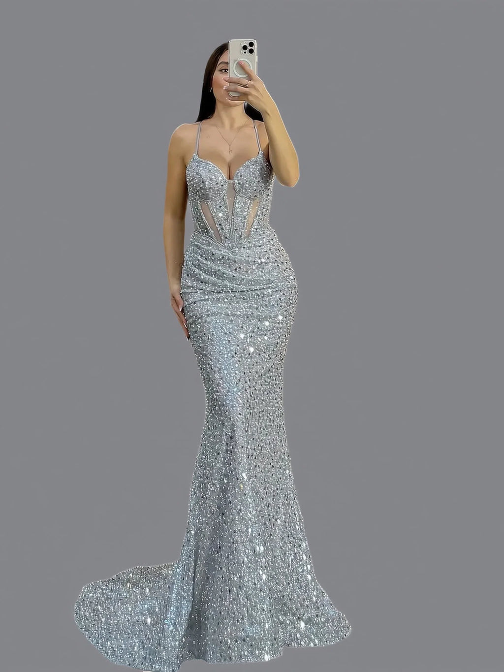 Exquisite Mermaid Off the Shoulder Sleeveless Sequins Pleated Sweep Train Evening Dress
