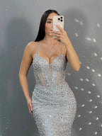 Exquisite Mermaid Off the Shoulder Sleeveless Sequins Pleated Sweep Train Evening Dress