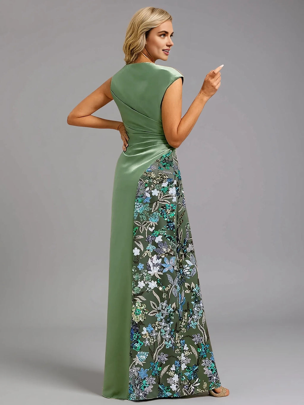 Exquisite Mermaid Sleeveless Boat Neck Flower Floor-Length Mother Of The Bride Dress