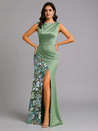 Exquisite Mermaid Sleeveless Boat Neck Flower Floor-Length Mother Of The Bride Dress