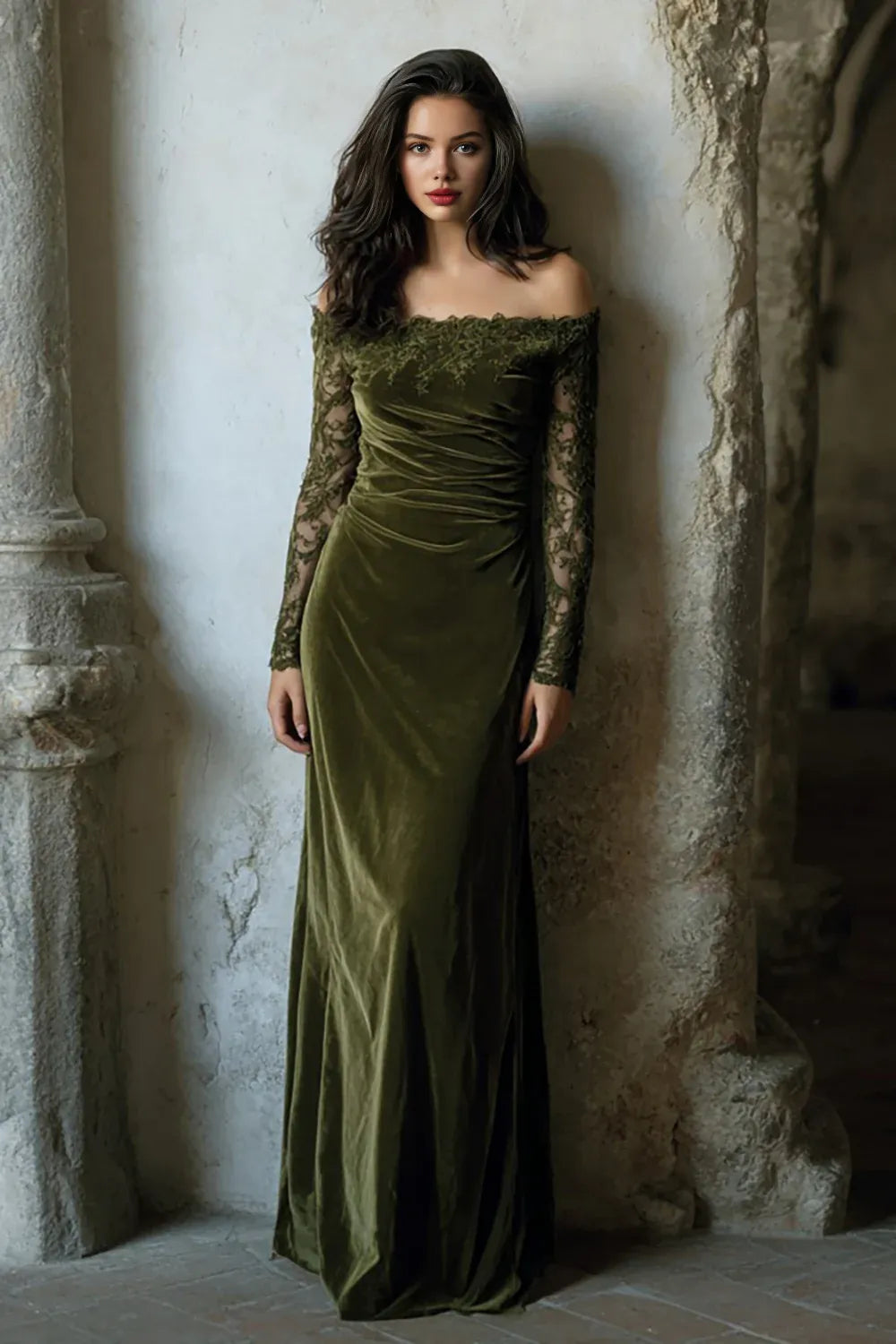 Exquisite Mermaid/Trumpet Off the Shoulder Long Sleeve Floor-Length Prom Dress
