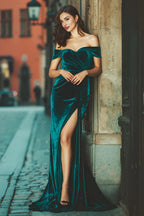 Exquisite Mermaid/Trumpet Off the Shoulder Sleeveless Sweep/Brush Train Prom Dress