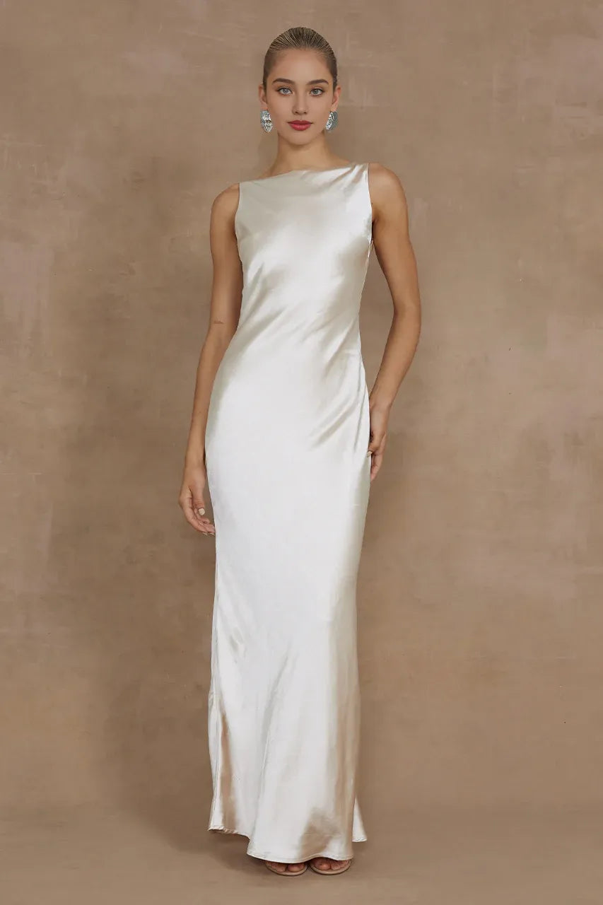 Exquisite Sheath/Column Boat Neck Sleeveless Floor Length Prom Dress