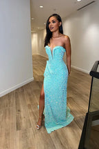 Exquisited Mermaid Sweetheart Sleeveless Sequins Split Floor-Length Prom Dress