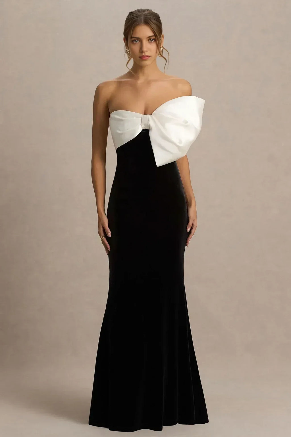 Eye Catching Mermaid Strapless Sleeveless Bow Back Floor Length Evening Dress