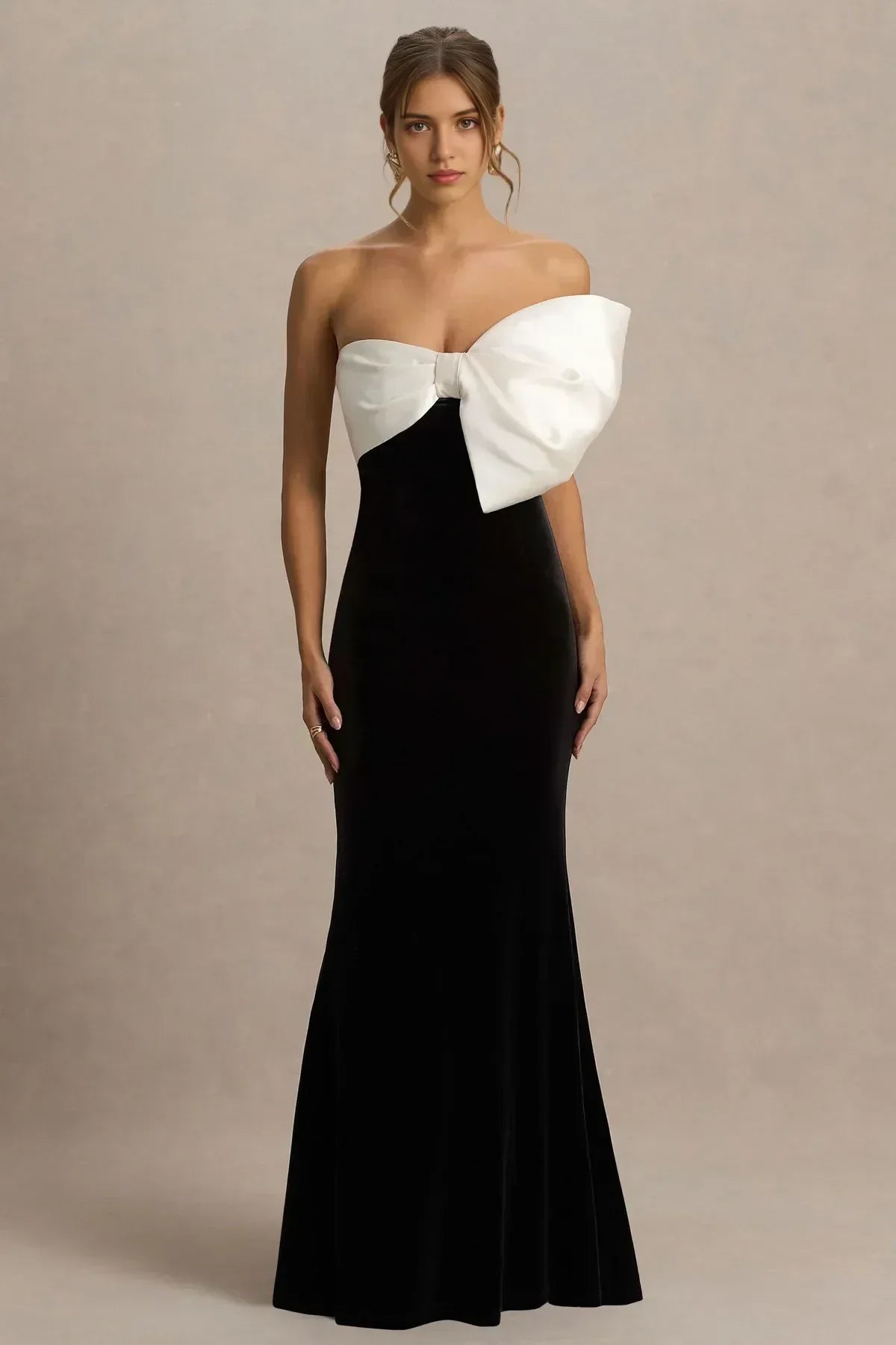 Eye Catching Mermaid Strapless Sleeveless Bow Back Floor Length Evening Dress