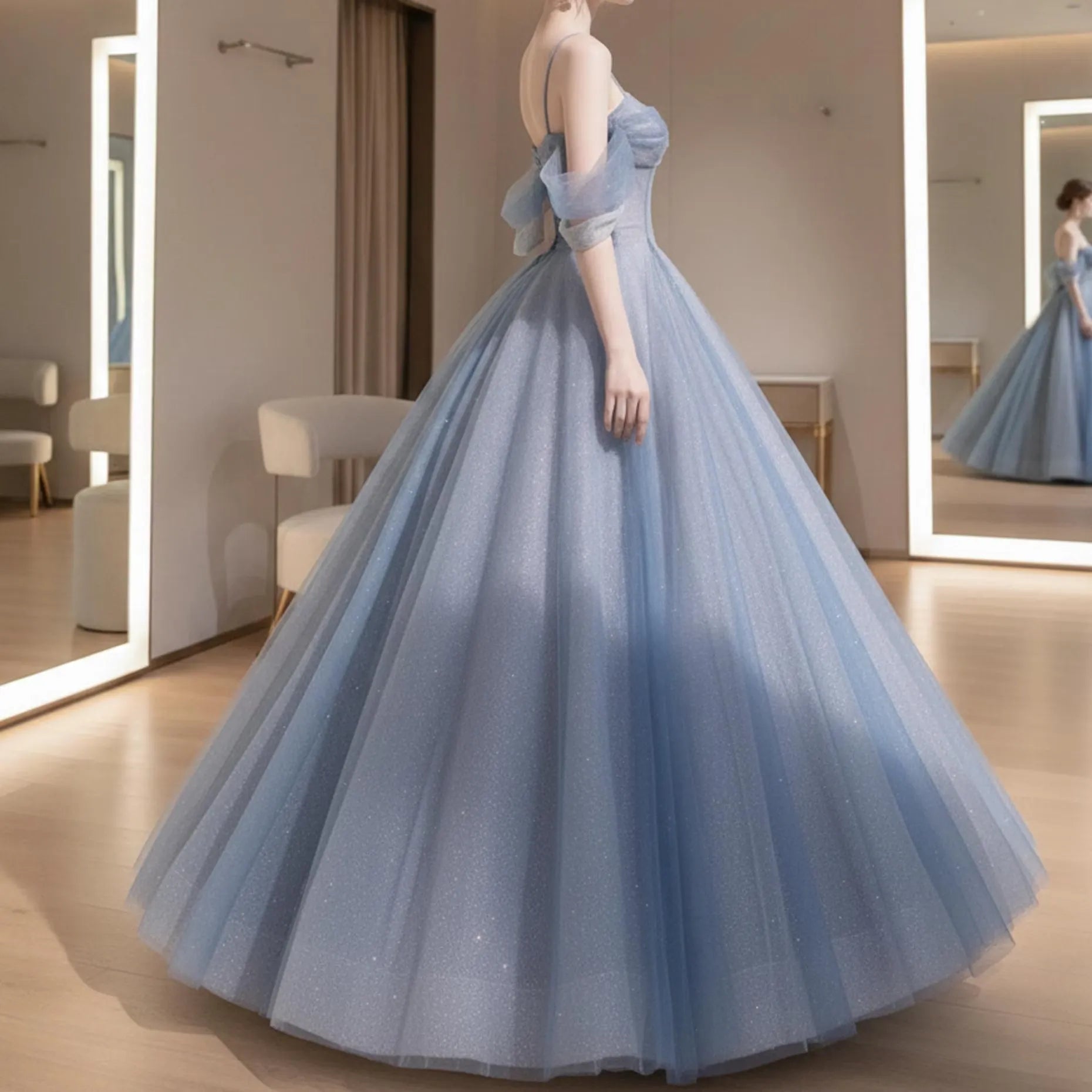 Prom Dress Enchanting Fairy Tale A Line Off Shoulder Beaded Glitter Tulle Light Blue Floor Length For Dreamy Prom Queens