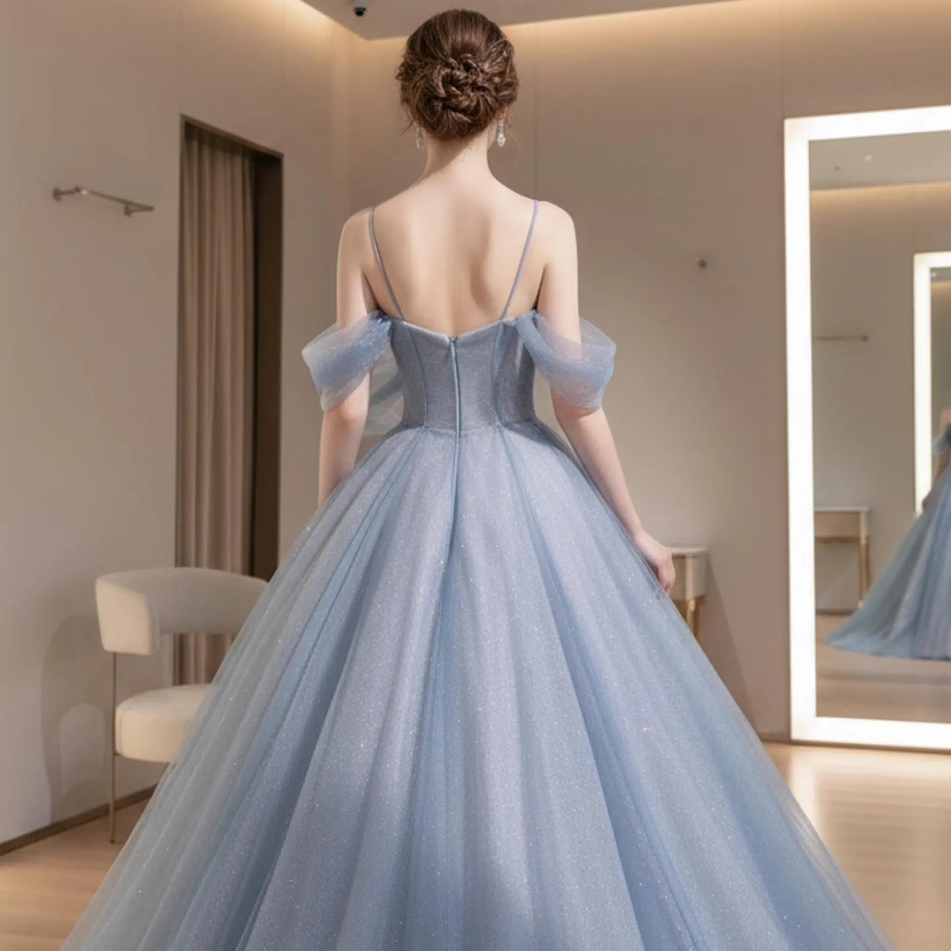 Prom Dress Enchanting Fairy Tale A Line Off Shoulder Beaded Glitter Tulle Light Blue Floor Length For Dreamy Prom Queens