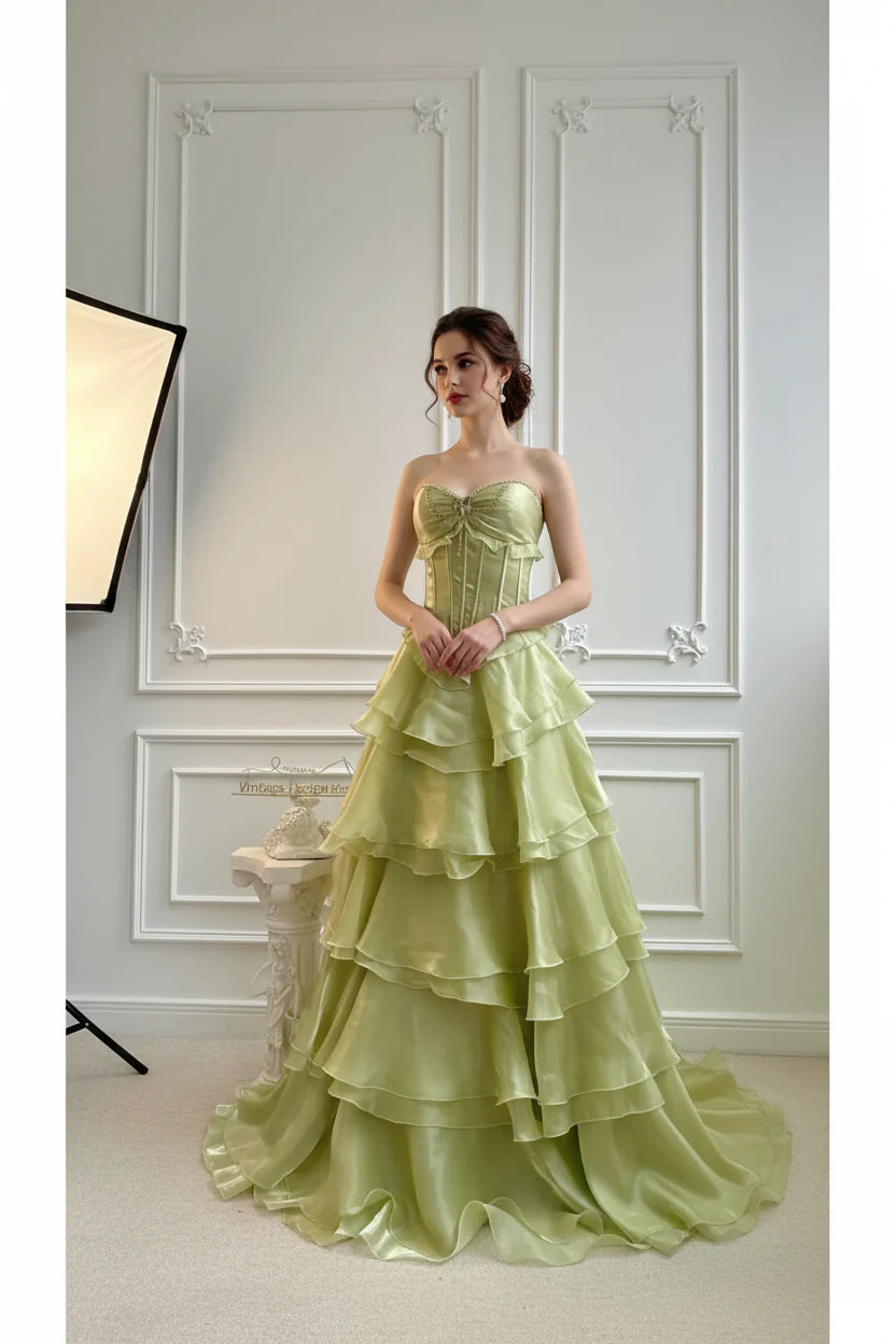 Green Beaded A Line Strapless Corset Prom Dress With Floor Length For Dramatic Timeless Style Lovers Butterfly Motif