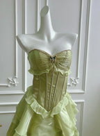 Green Beaded A Line Strapless Corset Prom Dress With Floor Length For Dramatic Timeless Style Lovers Butterfly Motif