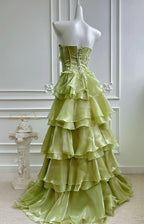 Green Beaded A Line Strapless Corset Prom Dress With Floor Length For Dramatic Timeless Style Lovers Butterfly Motif