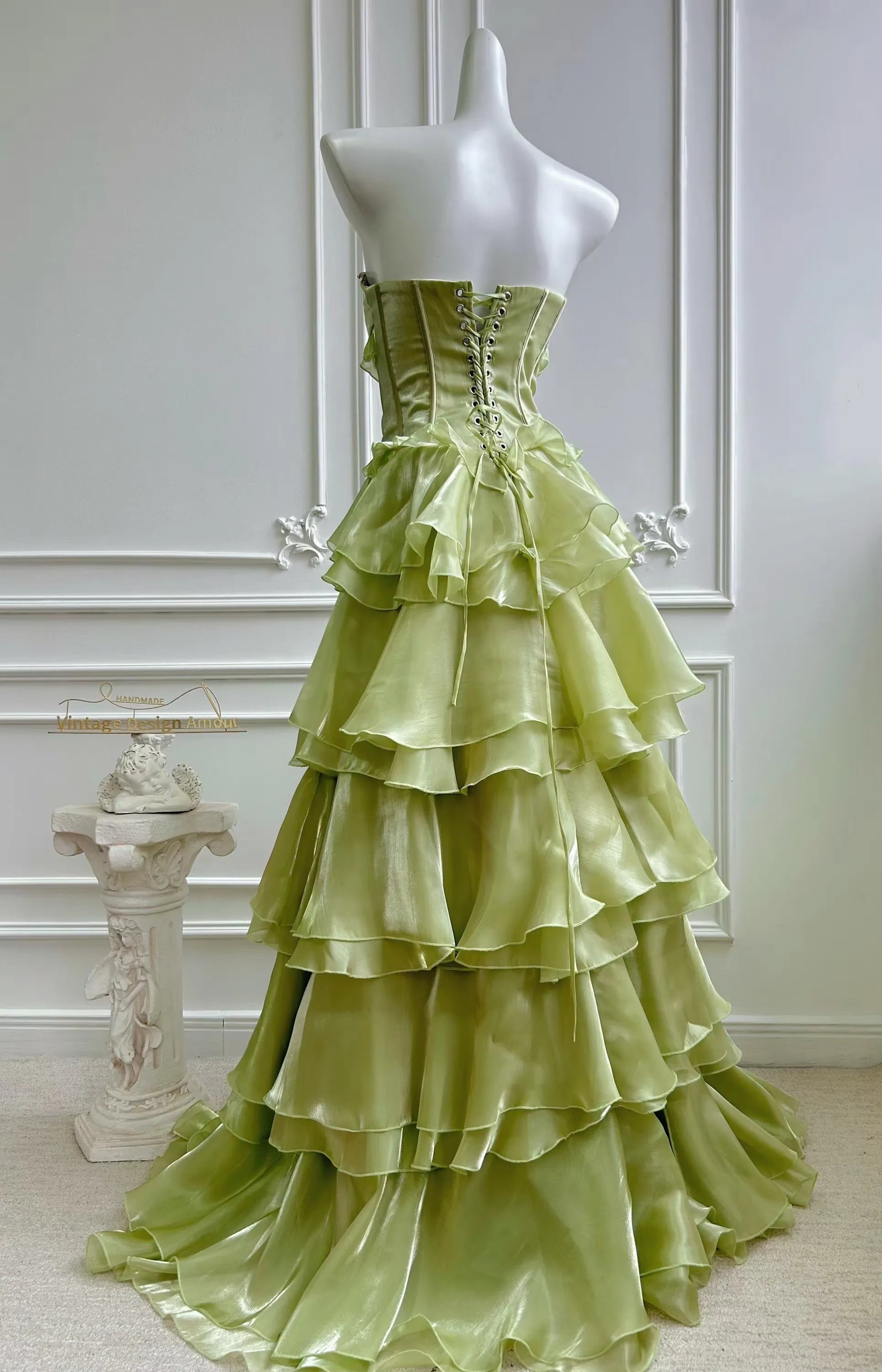 Green Beaded A Line Strapless Corset Prom Dress With Floor Length For Dramatic Timeless Style Lovers Butterfly Motif