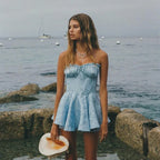 Fairy A-Line Strapless Corset Ruffle Light-Blue Mini Homecoming Dress Hot Sale
