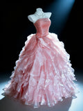 Fairytale A-Line Strapless Ruched Bodice Ruffle Tiered Ball Gown
