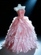 Fairytale A-Line Strapless Ruched Bodice Ruffle Tiered Ball Gown
