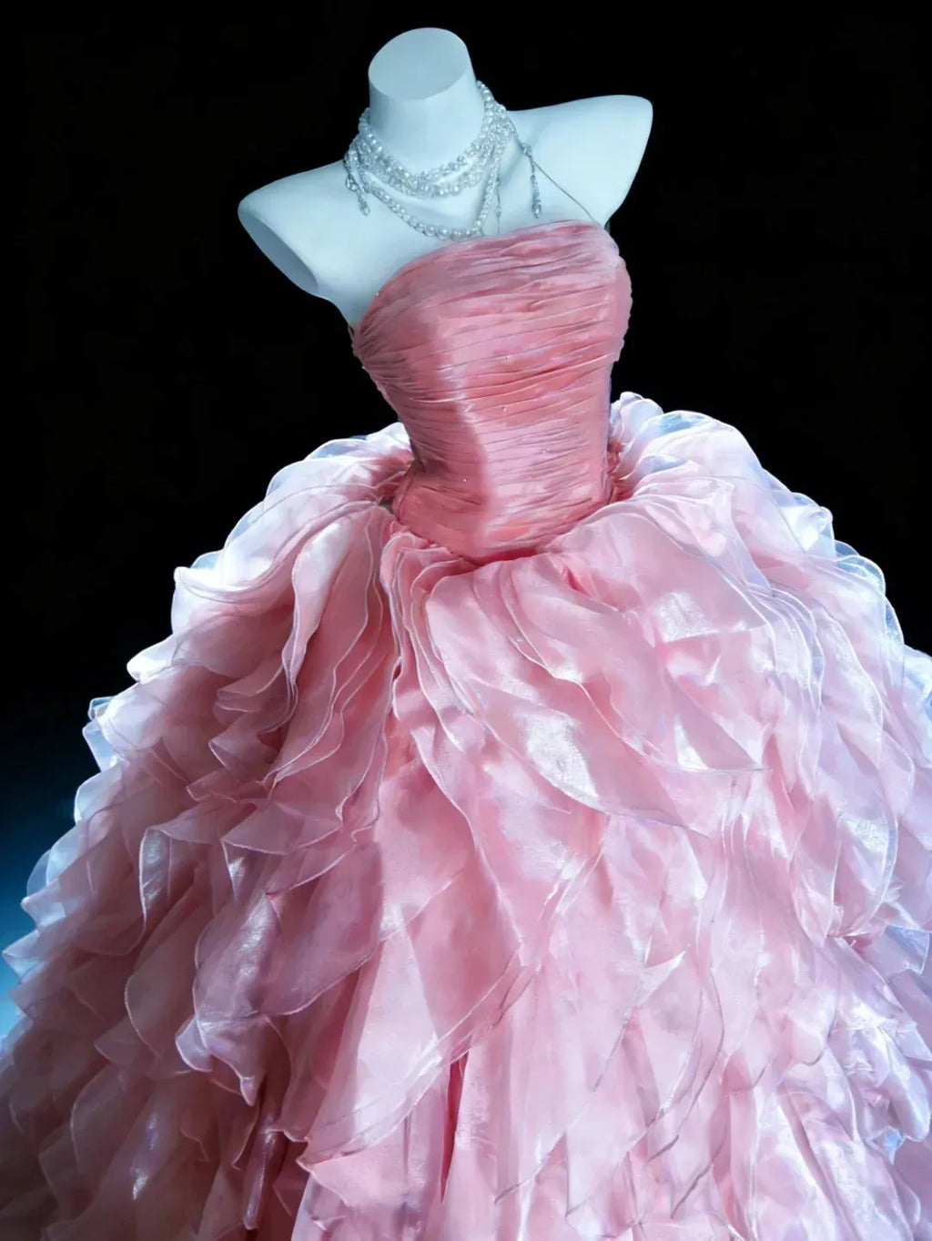 Fairytale A-Line Strapless Ruched Bodice Ruffle Tiered Ball Gown