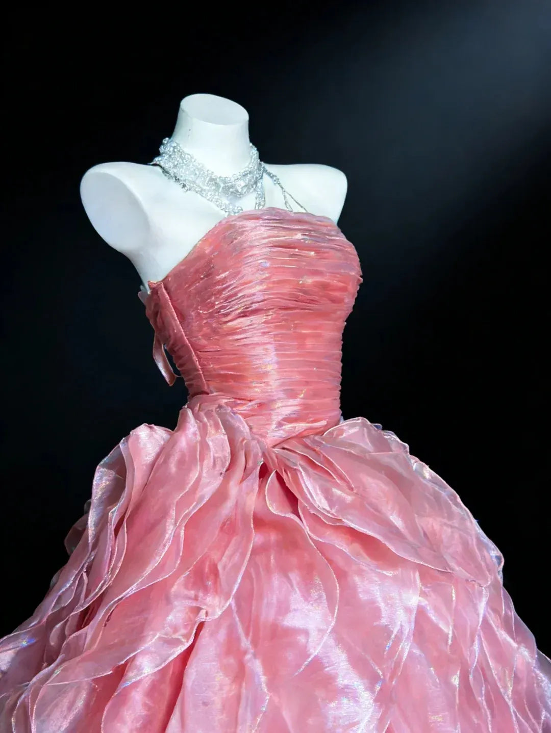 Fairytale A-Line Strapless Ruched Bodice Ruffle Tiered Ball Gown