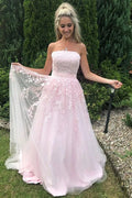 Fairytale A-Line Strapless Sleeveless Appliqué Maxi Prom Dress