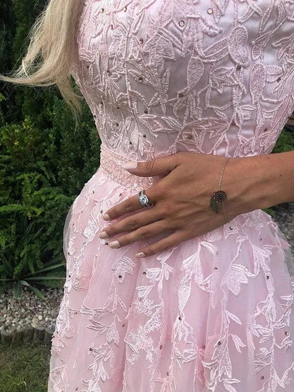 Fairytale A-Line Strapless Sleeveless Appliqué Maxi Prom Dress