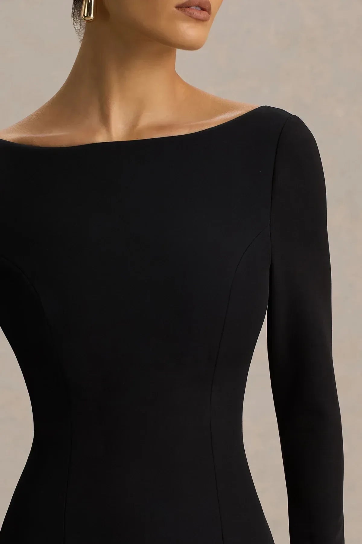 Fascinating A Line Boat Neck Long Sleeve Asymmetrical Hem Floor Length Evening Dress