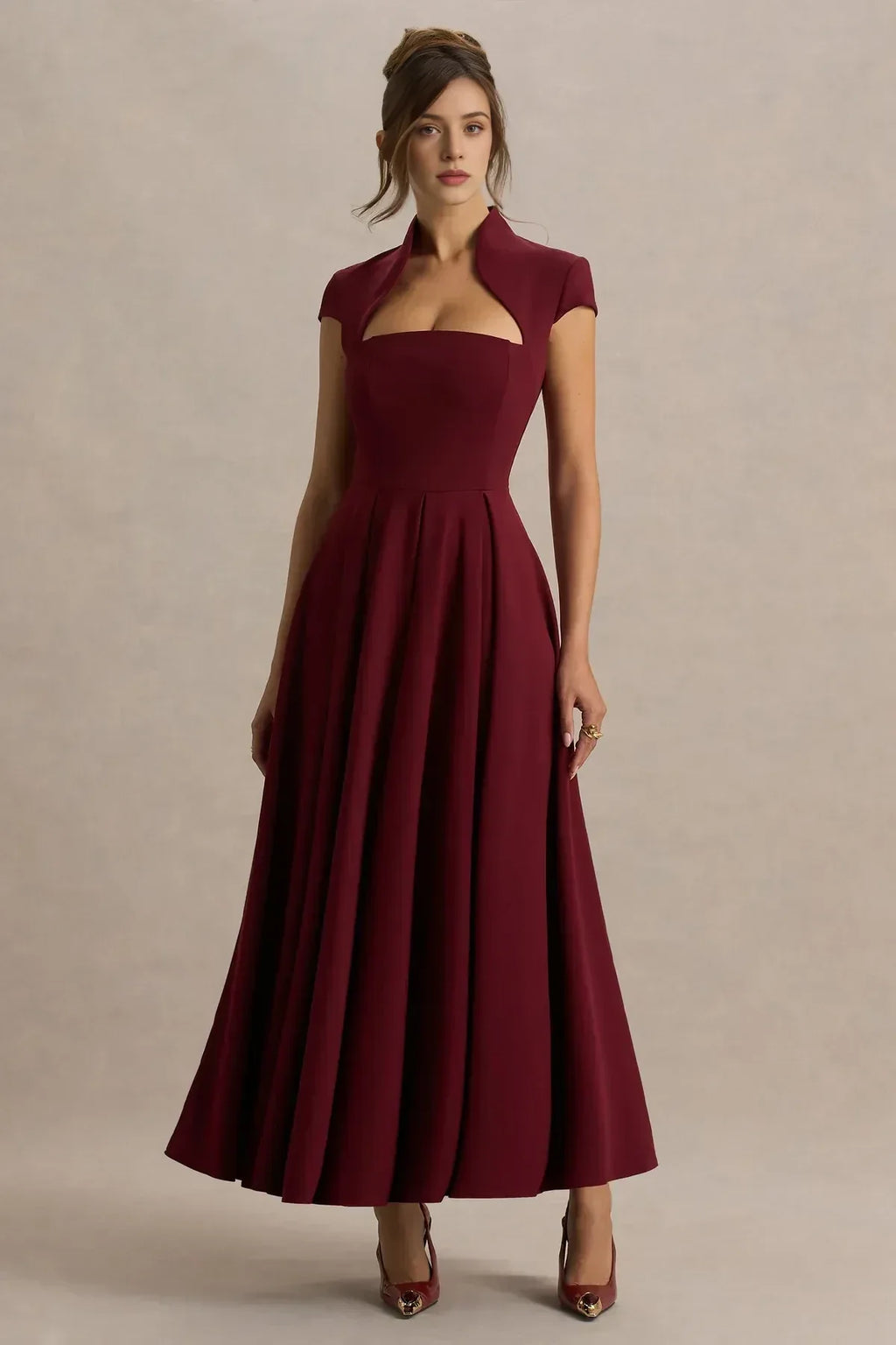Fascinating A Line Cut Out Neck Cap Sleeve Zip Back Floor Length Evening Dress