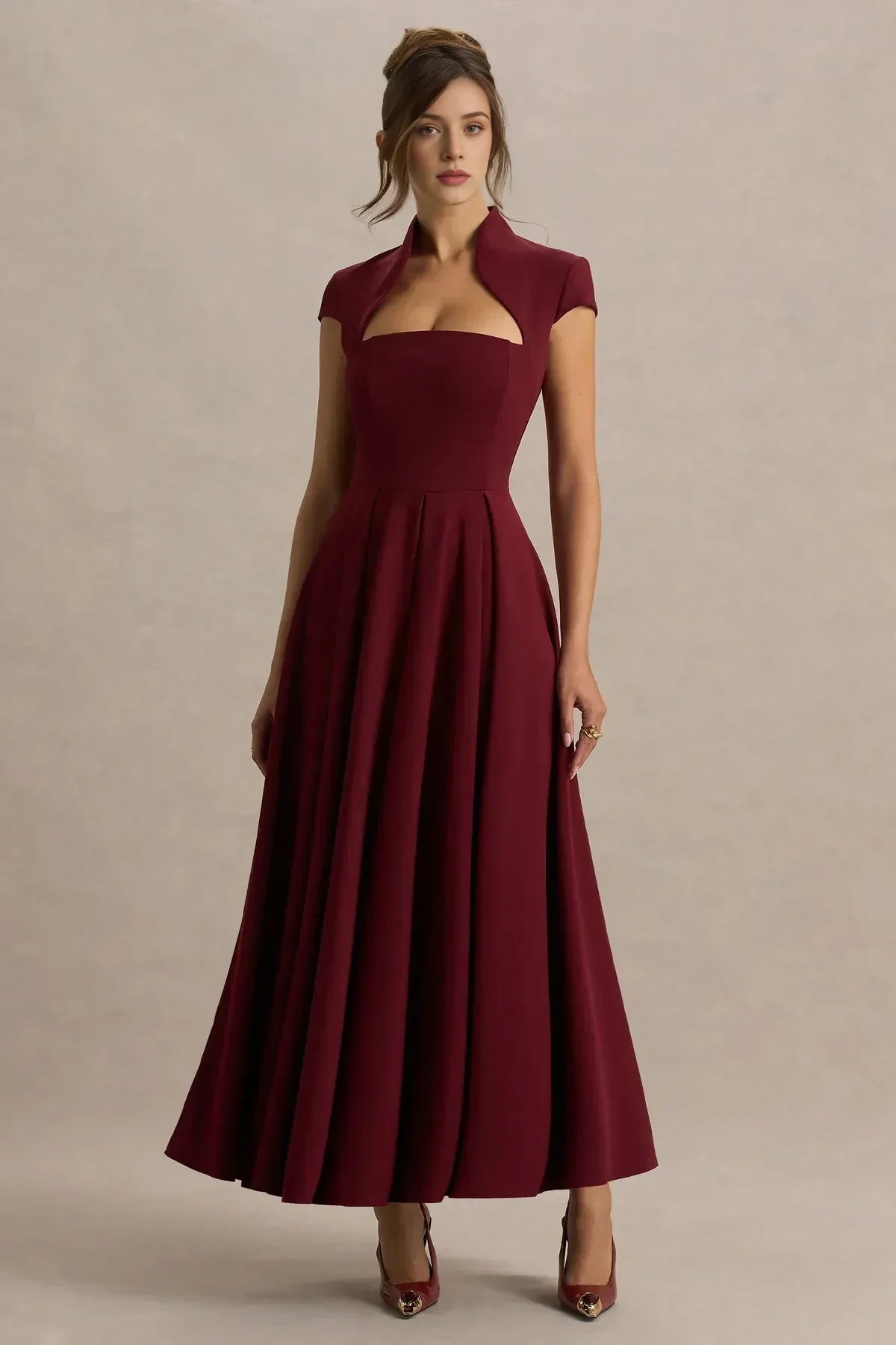 Fascinating A Line Cut Out Neck Cap Sleeve Zip Back Floor Length Evening Dress