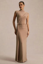 Fascinating Mermaid High Neck Sleeveless Knot Detail Floor Length Evening Dress